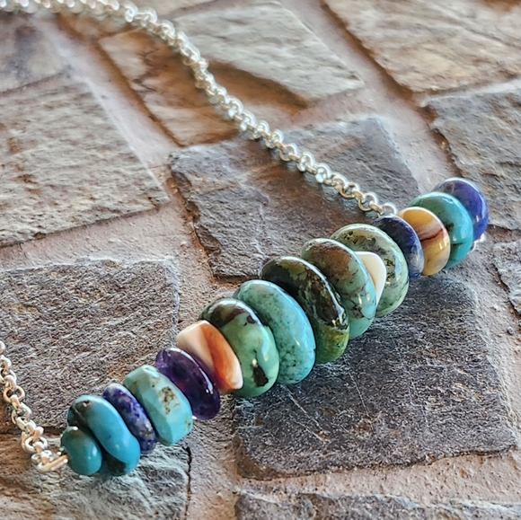 Sterling Silver Multi Gemstone Bar Necklace - Picture 3 of 16